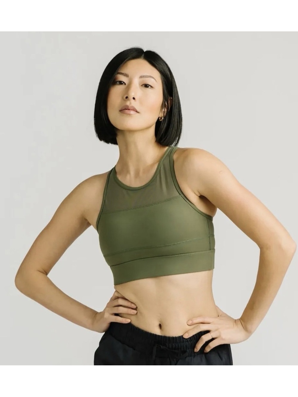 Zyia Active Olive Green All In Mesh Zipper Back Sports Bra Size Large L